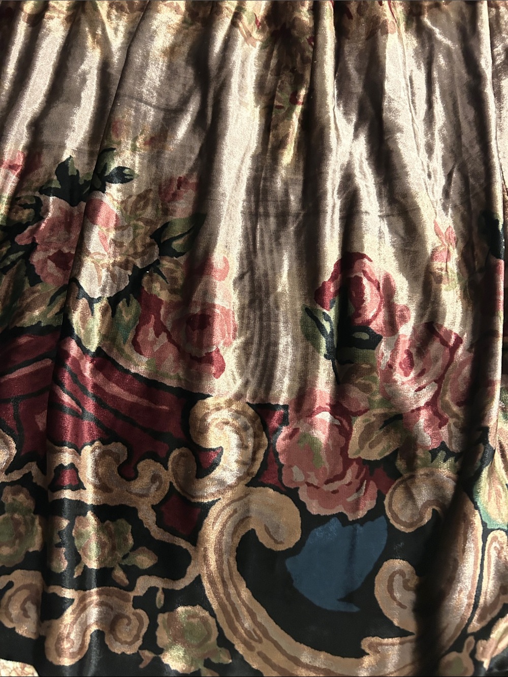 Vintage Ralph Lauren Country Burgundy and Gold Floral Maxi Skirt - Picture 2 of 8
